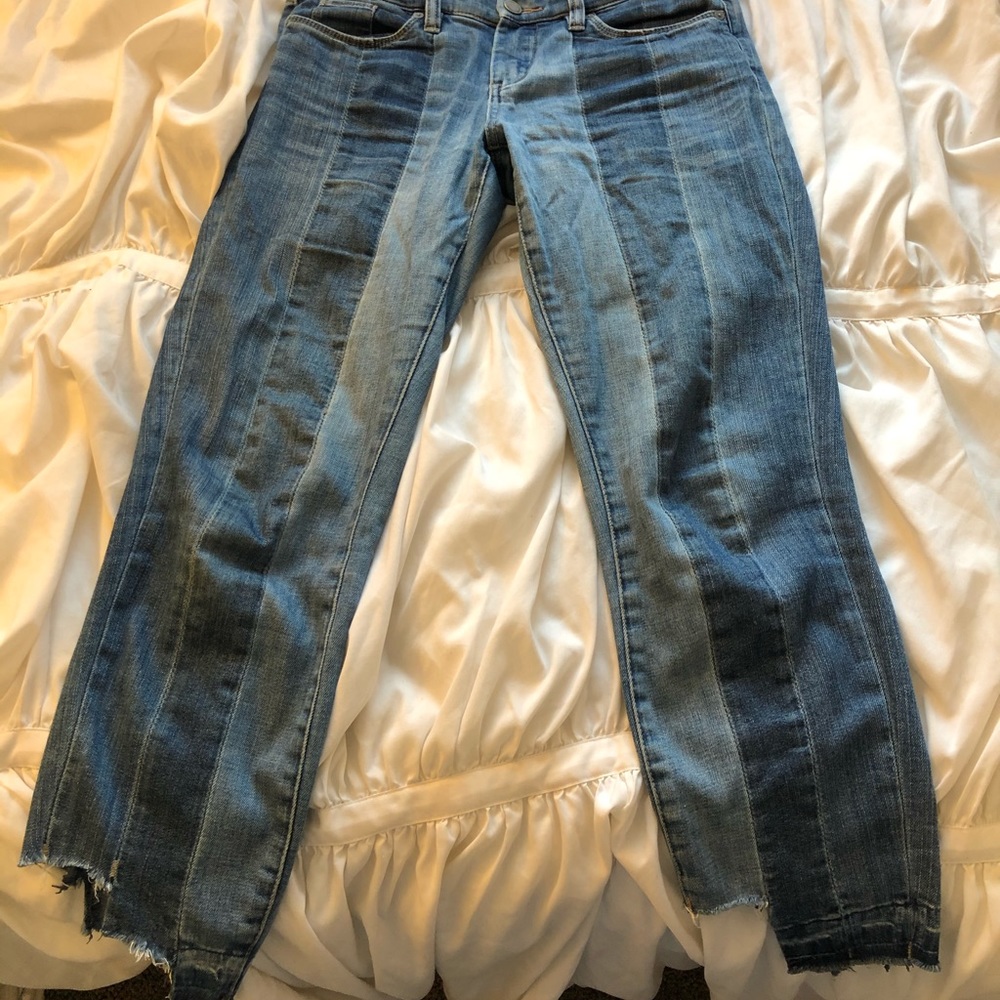 BlankNYC Patchwork Panel Distressed-Hem Jeans